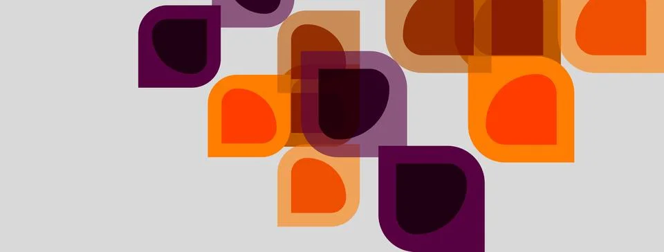 Abstract geometric shapes overlap, creating warm color palette. Rounded squ.. Illustrazione stock