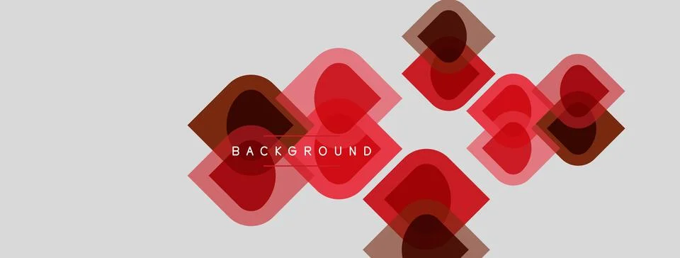 Abstract geometric shapes overlap, creating layered red design over light gra 스톡 일러스트