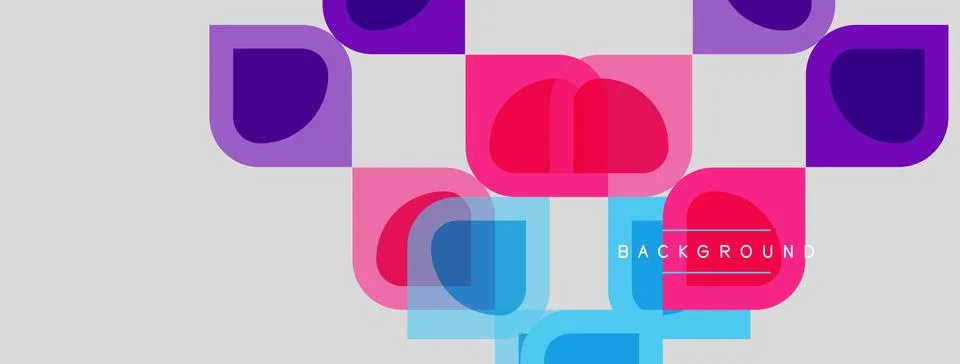 Abstract geometric shapes overlap, creating vibrant color blocks. Light gray Stock Illustration