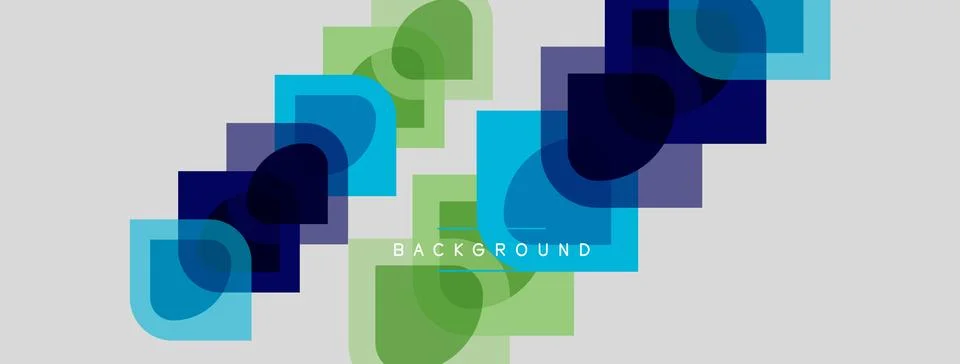 Abstract geometric shapes overlap, creating layered visual effect. Blue, gree Illustrazione stock