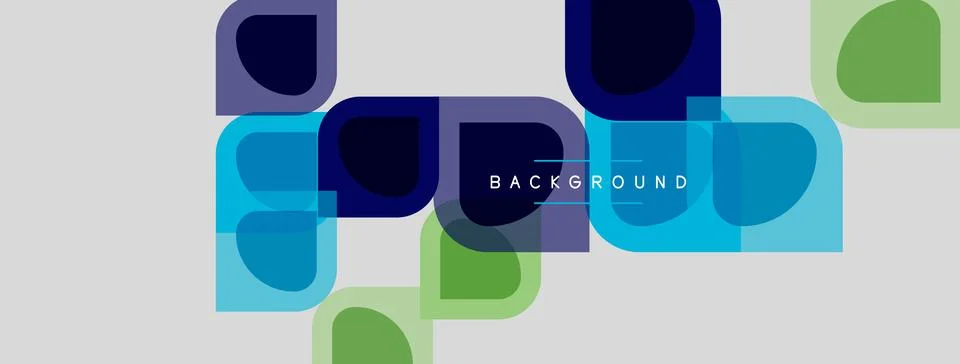 Abstract geometric shapes overlap, creating modern background. Blue, green hu Illustrazione stock