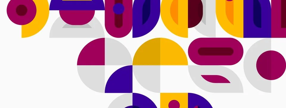 Abstract geometric shapes overlap, creating vibrant composition. Purple, ye.. 스톡 일러스트