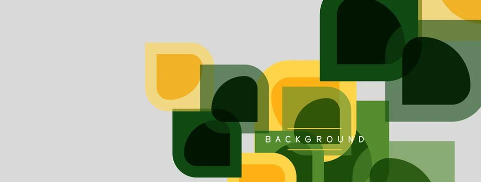 Abstract geometric shapes overlap, creating dynamic composition. Yellow, gree Stock Illustration