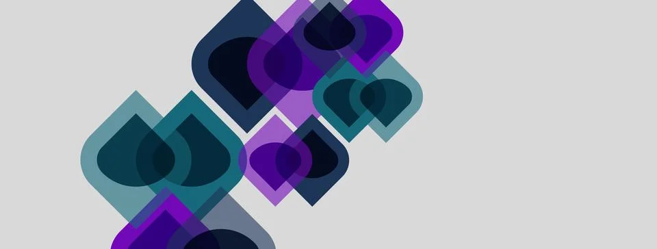 Abstract geometric shapes overlap, creating layered visual effect. Purple, bl イラスト素材