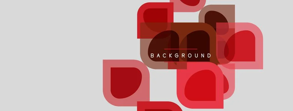 Abstract geometric shapes overlap, creating layered red design over light gra Ilustração Stock