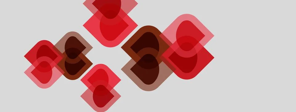 Abstract geometric shapes overlap, creating layered red squares on gray Illustrazione stock