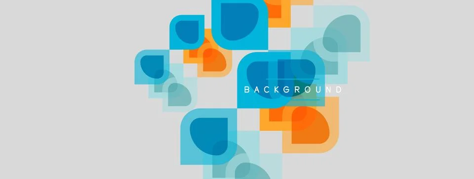 Abstract geometric shapes overlap, creating modern background. Blue, orange, Stock Illustration
