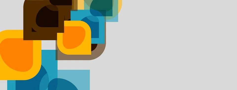 Abstract geometric shapes overlap, creating modern design. Colors include o.. 스톡 일러스트