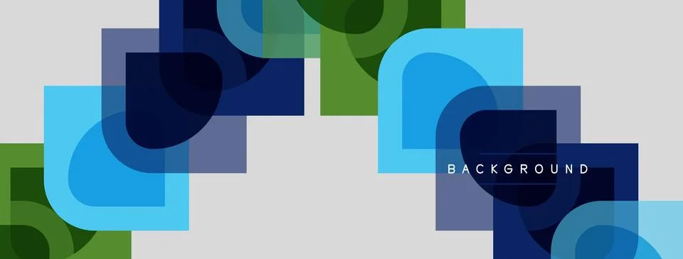 Abstract geometric shapes overlap, creating layered blue, green tones. White Illustrazione stock
