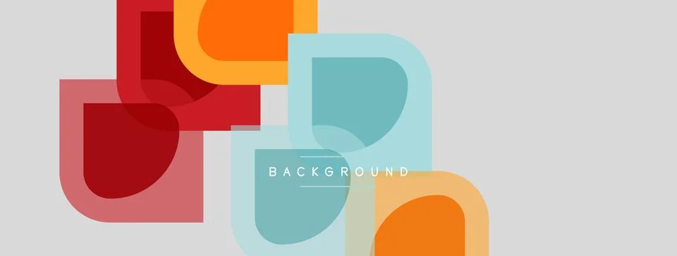 Abstract geometric shapes overlap, creating modern design. Colors include red Illustrazione stock