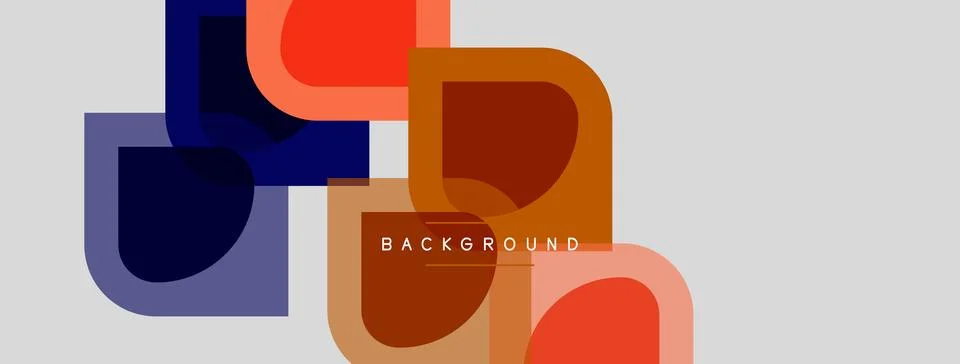Abstract geometric shapes overlap, creating modern design. Colors include o.. Illustrazione stock