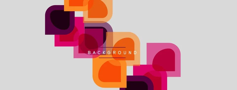 Abstract geometric shapes overlap, creating vibrant color blocks on light gra Illustrazione stock