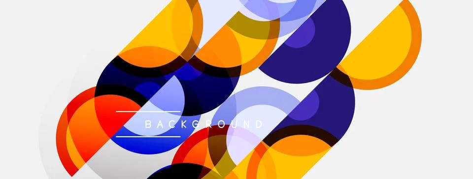 Abstract geometric shapes overlap, creating vibrant color composition. Circle Stock Illustration