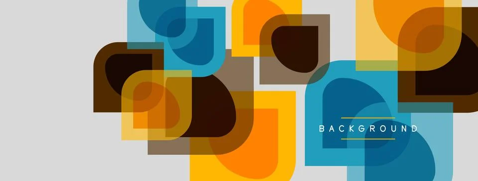 Abstract geometric shapes overlap, creating vibrant color blocks. Modern desi Illustrazione stock