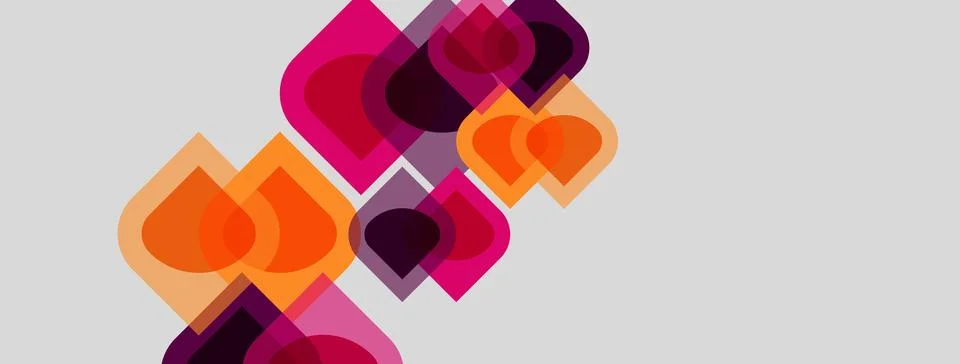 Abstract geometric shapes overlap, creating vibrant color blends. Pink, orang 스톡 일러스트