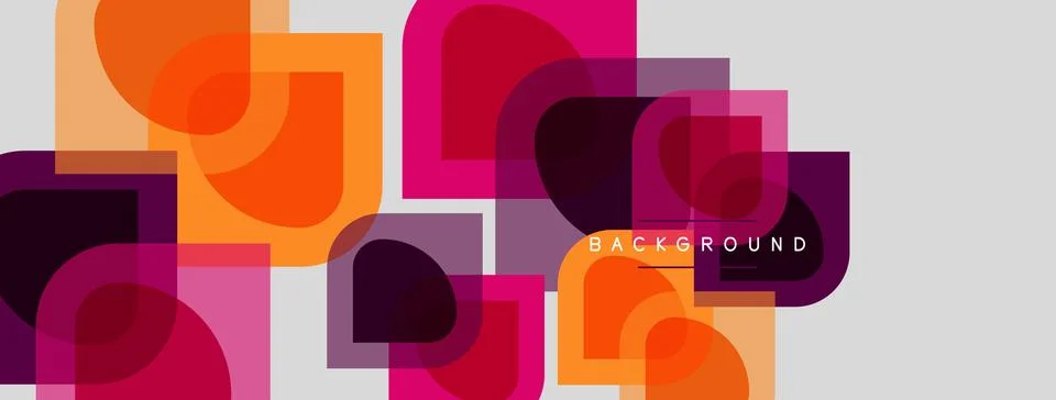 Abstract geometric shapes overlap, creating vibrant color blocks. Pink, orang Illustrazione stock