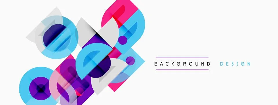 Abstract geometric shapes overlap, creating vibrant colorful design. Minimali Illustrazione stock