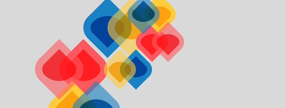 Abstract geometric shapes overlap, creating colorful patterns. Red, blue, y.. Stock Illustration