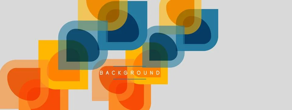 Abstract geometric shapes overlap, creating vibrant color blocks. Modern desi Illustrazione stock