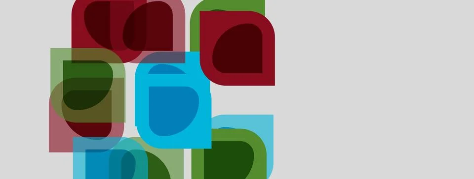 Abstract geometric shapes overlap, creating colorful patterns. Rounded square 스톡 일러스트