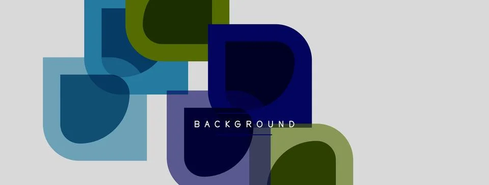 Abstract geometric shapes overlap, creating layered visual effect. Blue, gree Illustrazione stock