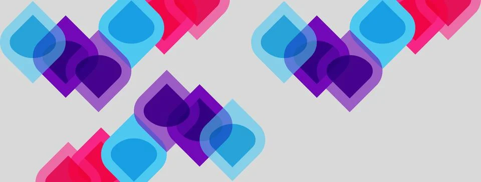 Abstract geometric shapes overlap, creating vibrant color blocks. Pink, purpl Illustrazione stock