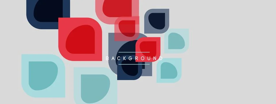 Abstract geometric shapes overlap, creating colorful background. Red, blue,.. Illustrazione stock