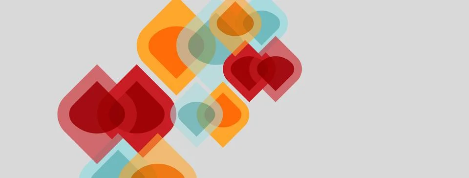 Abstract geometric shapes overlap, creating colorful translucent patterns. Stock Illustration