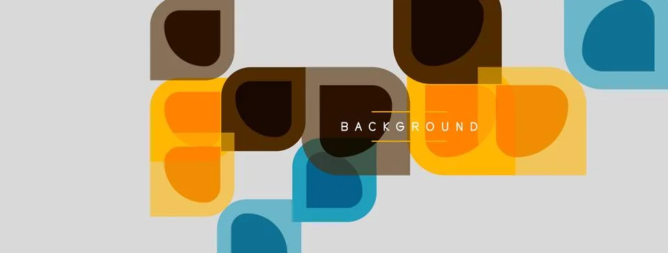 Abstract geometric shapes overlap, creating colorful background. Rounded sq.. Stock Illustration