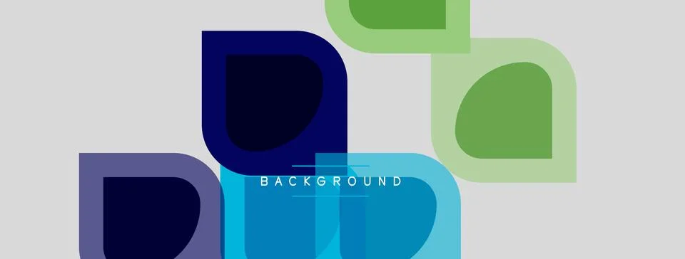 Abstract geometric shapes overlap, creating layered visual effect. Blue, gree Illustrazione stock