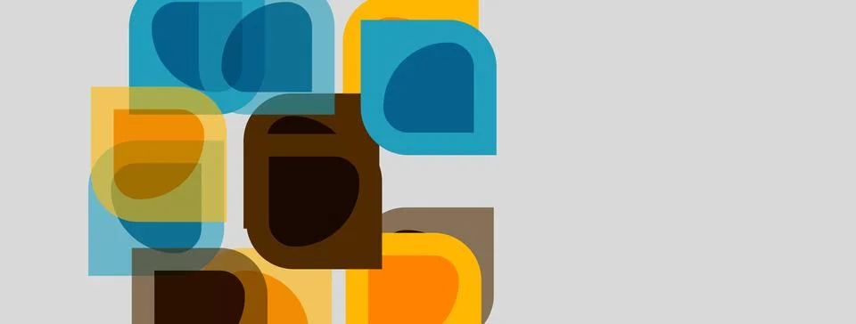 Abstract geometric shapes overlap, creating layered composition. Colors inclu Illustrazione stock