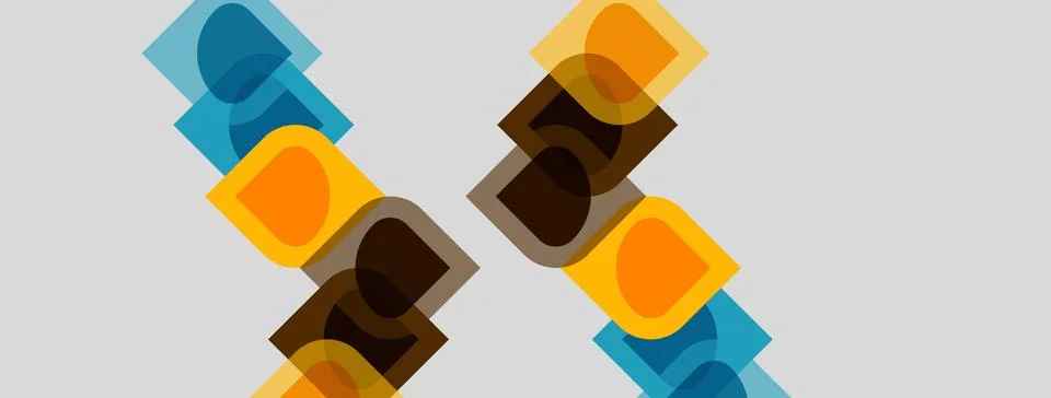 Abstract geometric shapes overlap, creating layered visual effect. Warm, cool Illustrazione stock