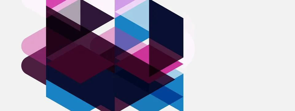 Abstract geometric shapes overlap, creating layered composition. Colors inclu Stock Illustration