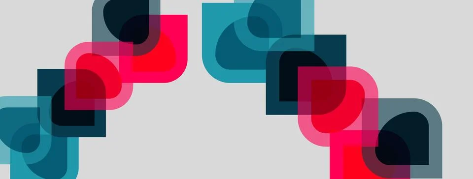 Abstract geometric shapes overlap, creating vibrant color patterns. Teal, red Illustrazione stock