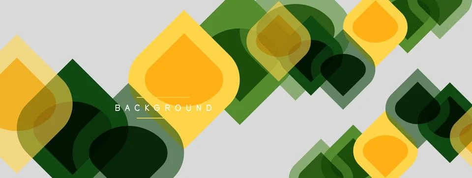 Abstract geometric shapes overlap, creating layered visual effect. Yellows, Illustrazione stock