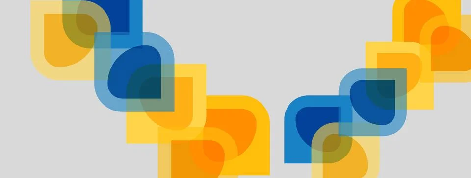 Abstract geometric shapes overlap, creating vibrant color patterns. Yellows, Illustrazione stock