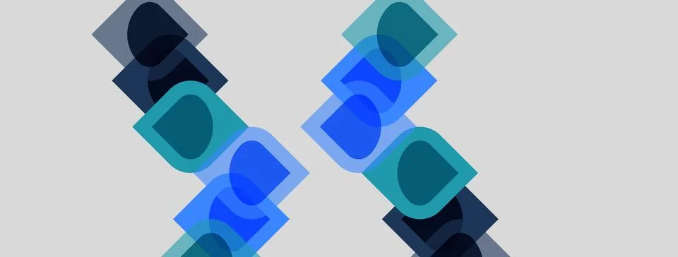 Abstract geometric shapes overlap, creating layered blue tones against light Illustrazione stock