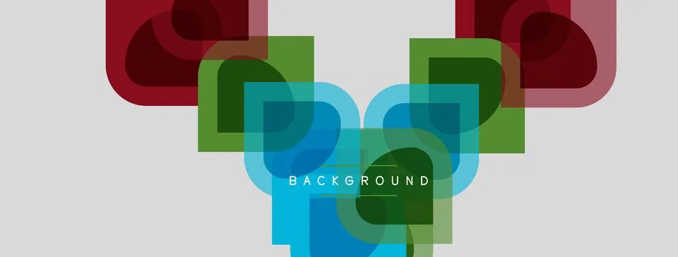 Abstract geometric shapes overlap, creating colorful background. Red, green, Illustrazione stock