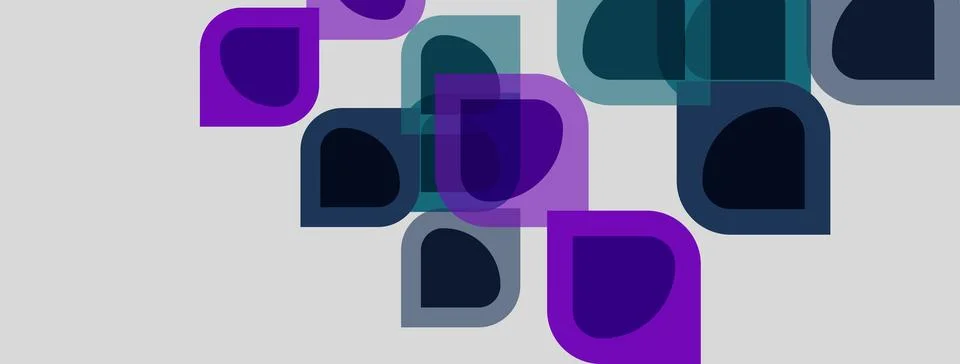 Abstract geometric shapes overlap, creating layered visual effect. Purple, .. イラスト素材