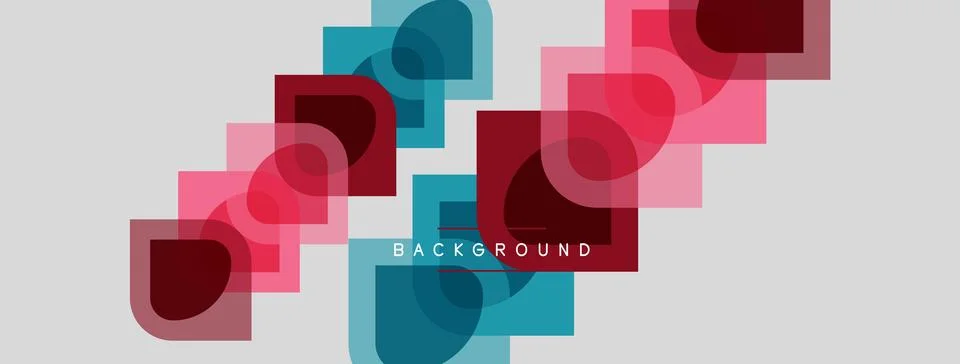 Abstract geometric shapes overlap, creating dynamic visual flow. Pink, teal, Stock Illustration