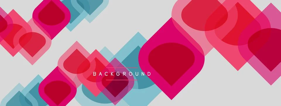 Abstract geometric shapes overlap, creating vibrant pink, blue layers. White Illustrazione stock