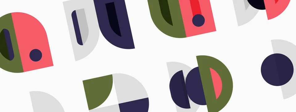 Abstract geometric shapes overlap, creating colorful pattern. Soft hues dom.. Illustrazione stock