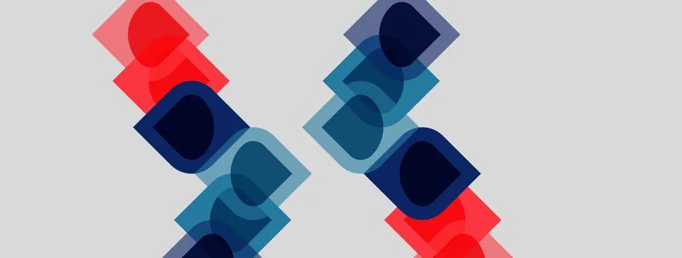 Abstract geometric shapes overlap, creating layered visual effect. Red, blue Illustrazione stock