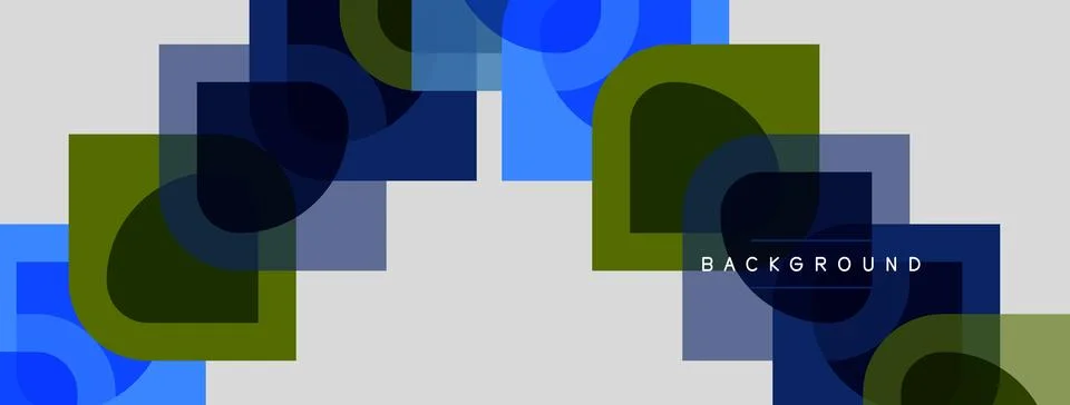 Abstract geometric shapes overlap, creating layered blue, green, gray Illustrazione stock