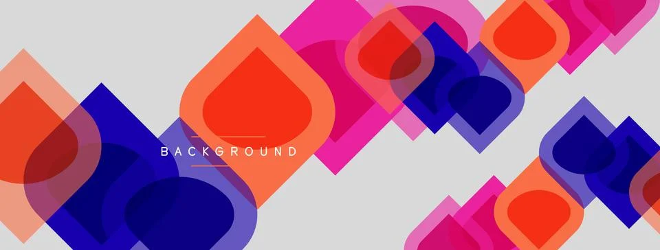 Abstract geometric shapes overlap, creating vibrant colorful background. Mode Stock Illustration