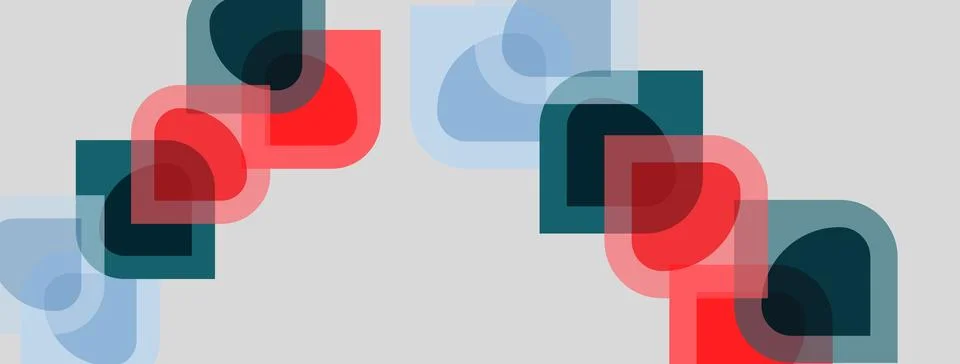 Abstract geometric shapes overlap, creating soft color blends. Red, teal, blu 스톡 일러스트