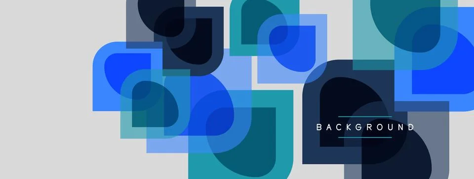 Abstract geometric shapes overlap, creating layered blue tones. Minimalist Illustrazione stock