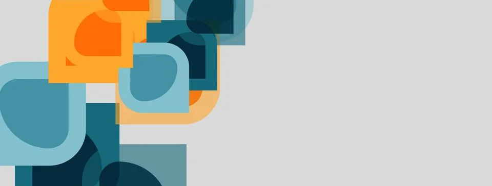 Abstract geometric shapes overlap, creating layered composition. Blue, orange Illustrazione stock