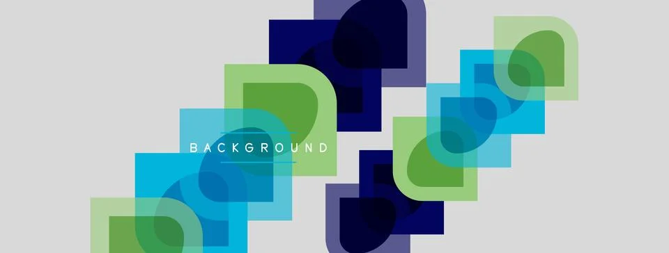 Abstract geometric shapes overlap, creating vibrant layered effect. Blue, g.. Illustrazione stock