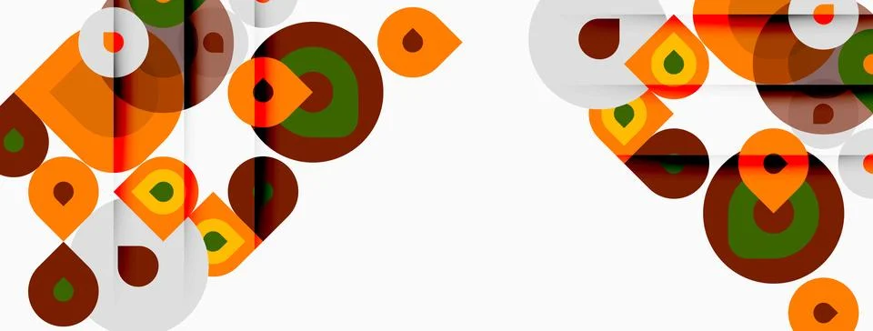 Abstract geometric shapes overlap, creating vibrant patterns. Orange, brown, Illustrazione stock